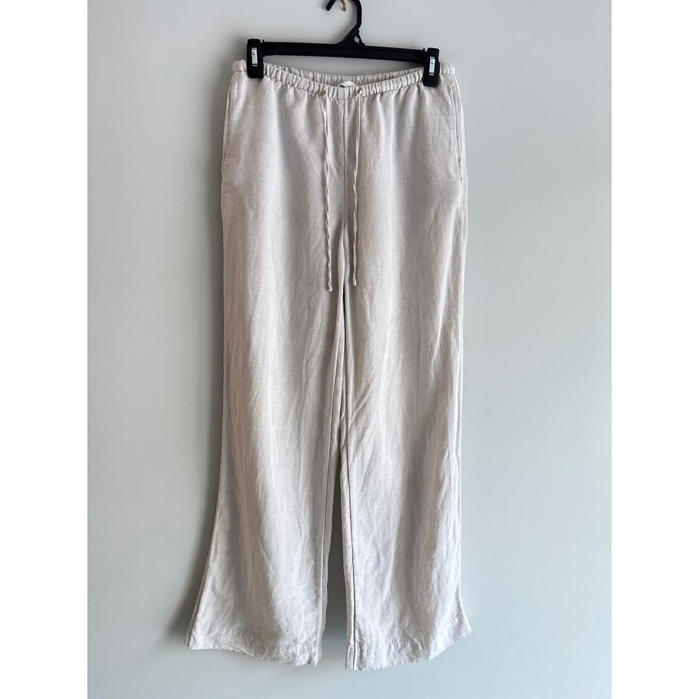 H&M Linen Wide Leg Pants Women XS Beige Drawstring Coastal Beach Minimalist Boho